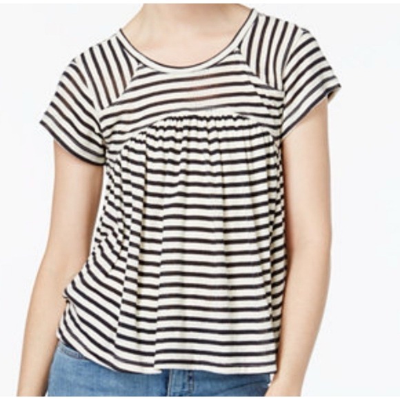 Free People Jojo Striped Top Basic Swing Shift Cap Sleeve Black White‎ Size XS - Picture 1 of 6